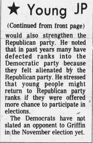 Newspaper clipping: continuation of the article &ldquo;Young JP&rdquo;