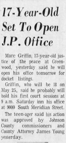 Newspaper clipping headlined &ldquo;17-Year-Old Set To Open J.P. Office&rdquo;